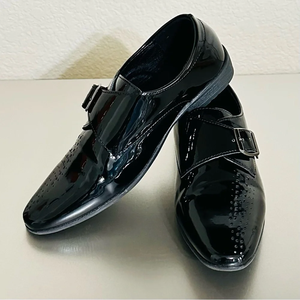 Boys Black Patent Dress Shoes Size 13C Kids Monk Strap Formal Church Wedding